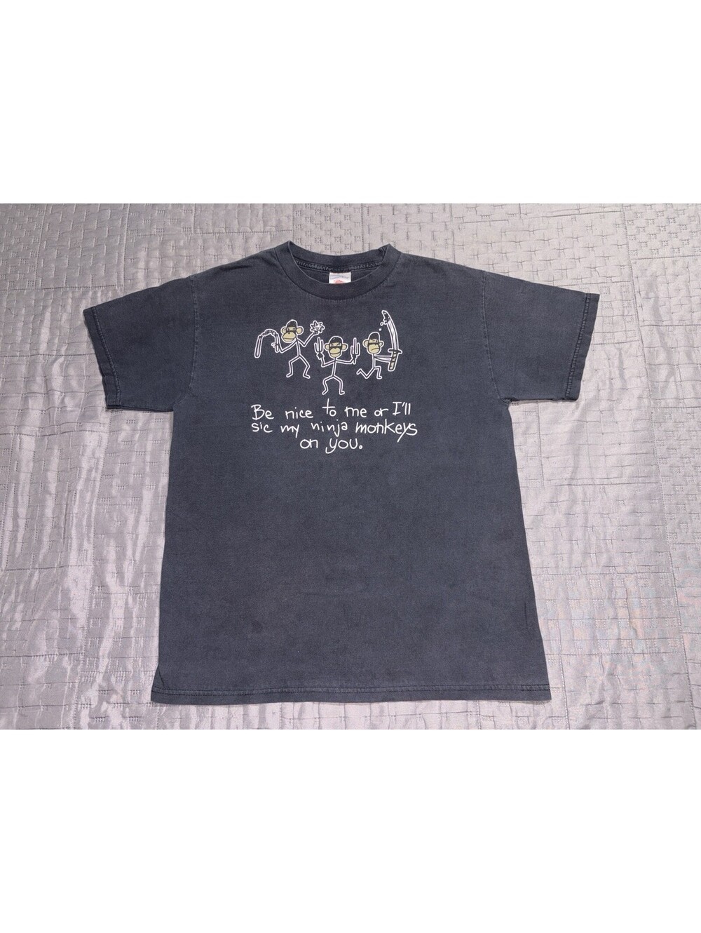 VTG Mens Med Tennessee River Be Nice To Me Ninja Monkeys Black Graphic Tee